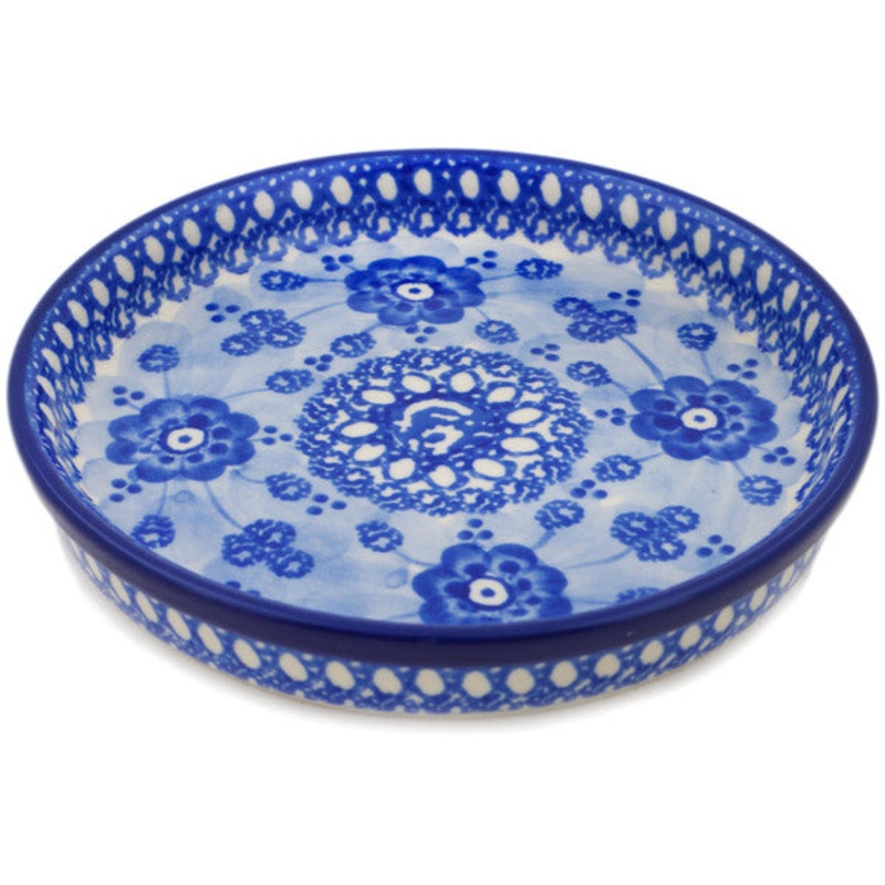 Polish Pottery 6 Condiment Dish Blue Poppy Circle UNIKAT