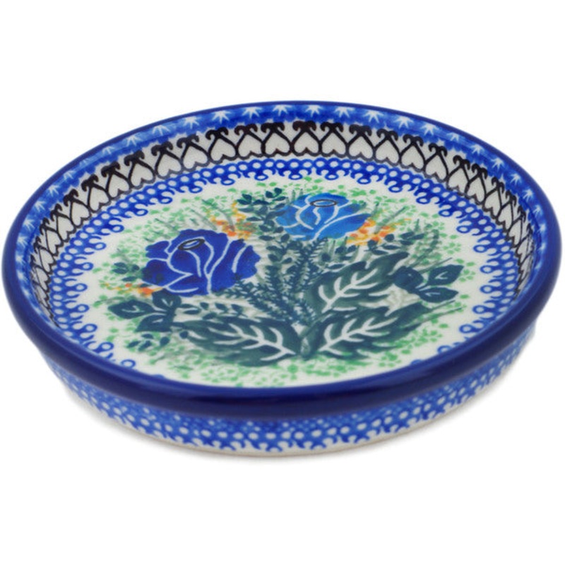 Polish Pottery 6 Condiment Dish Brilliant Blue Rose UNIKAT