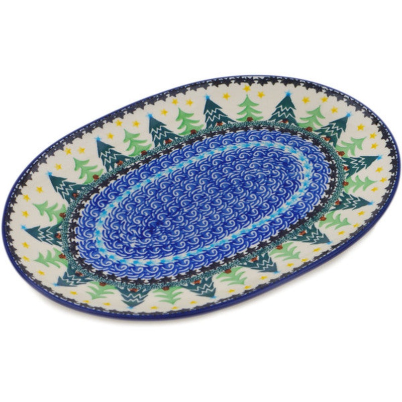 Polish Pottery 10 Oval Platter Christmas Evergreen