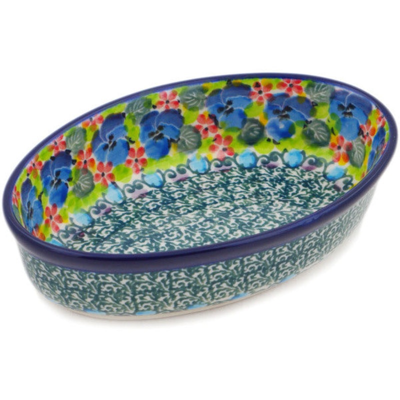 Polish Pottery 6 Condiment Dish Pretty Pansies UNIKAT