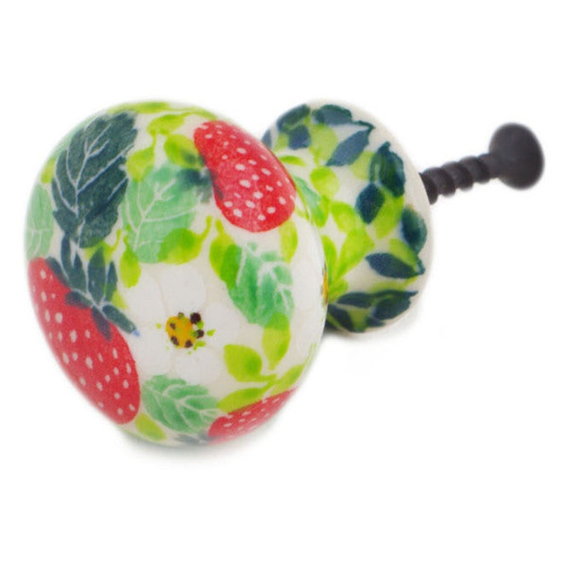 Polish Pottery Drawer knob 1-3/8 inch Summer Strawberry UNIKAT