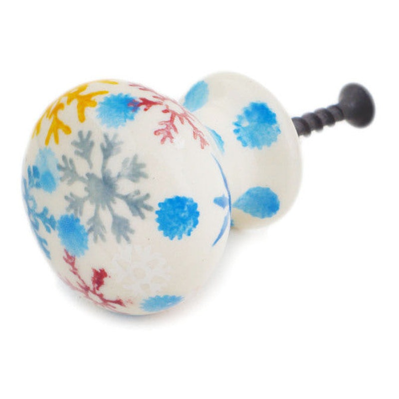 Polish Pottery Drawer knob 1-3/8 inch Vintage Snow Fall UNIKAT