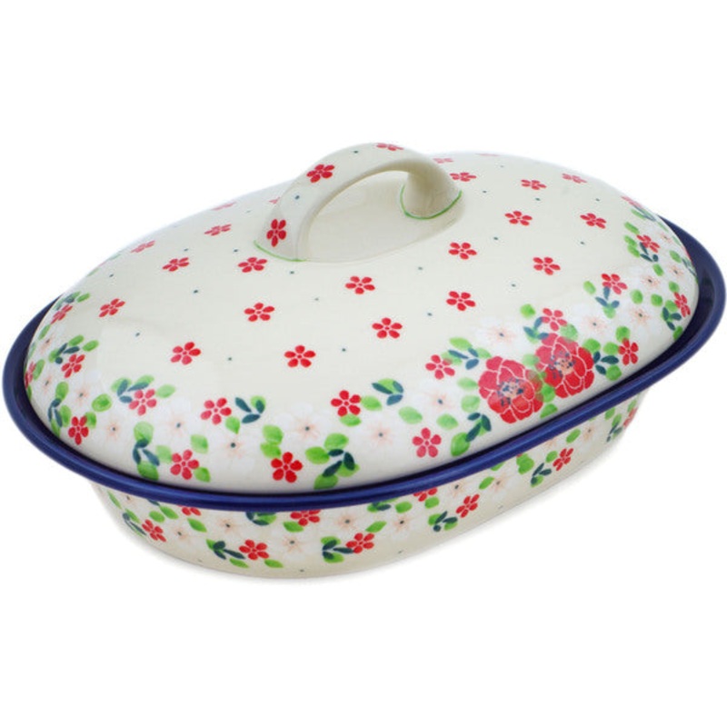 Polish Pottery 10 Baker with Cover Rosy Cheeks