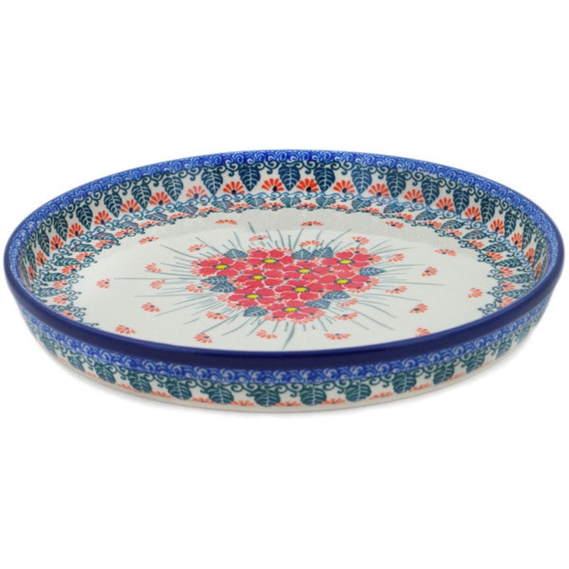 Polish Pottery 10 Cookie Platter Pink Forget Me Not UNIKAT