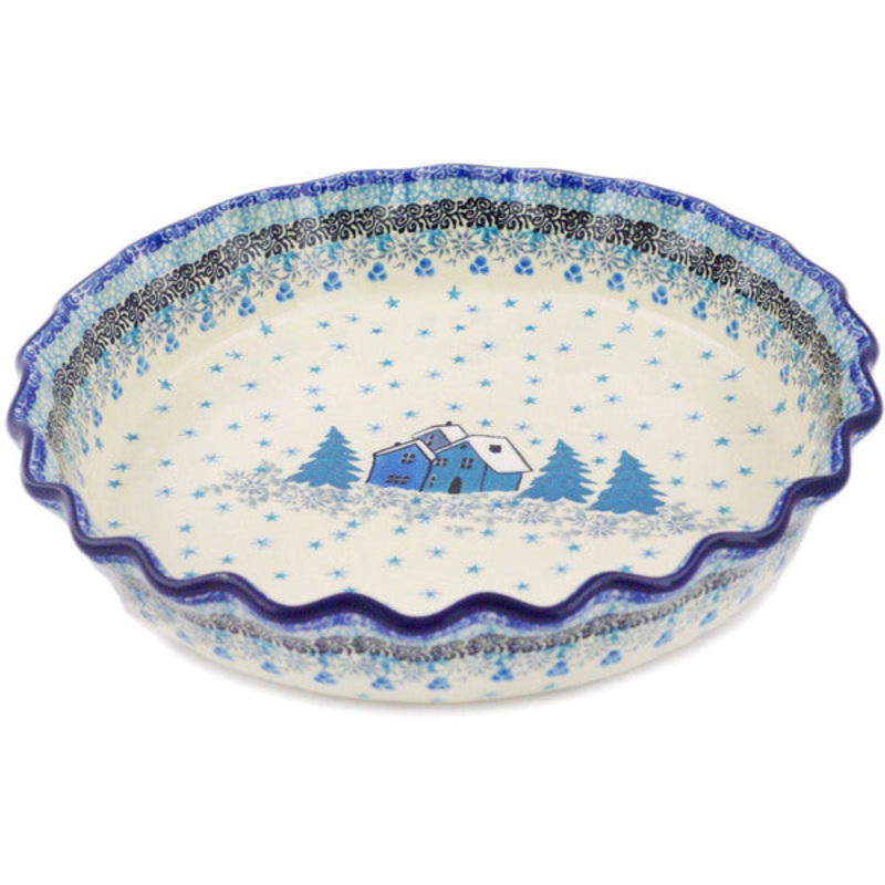 Polish Pottery 10 Fluted Pie Dish Magical Night UNIKAT