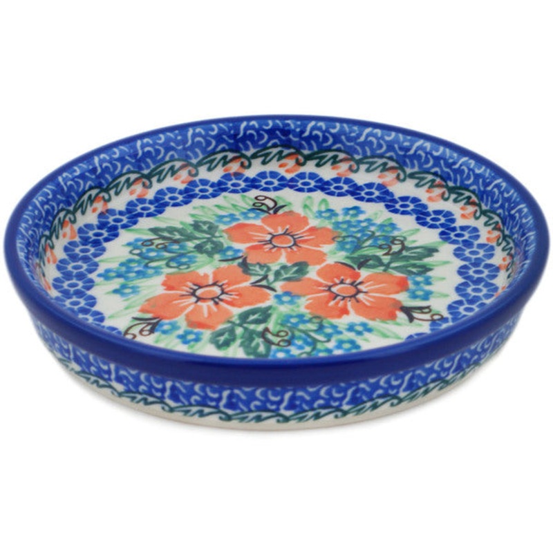 Polish Pottery 6 Condiment Dish Brilliant Pansy UNIKAT
