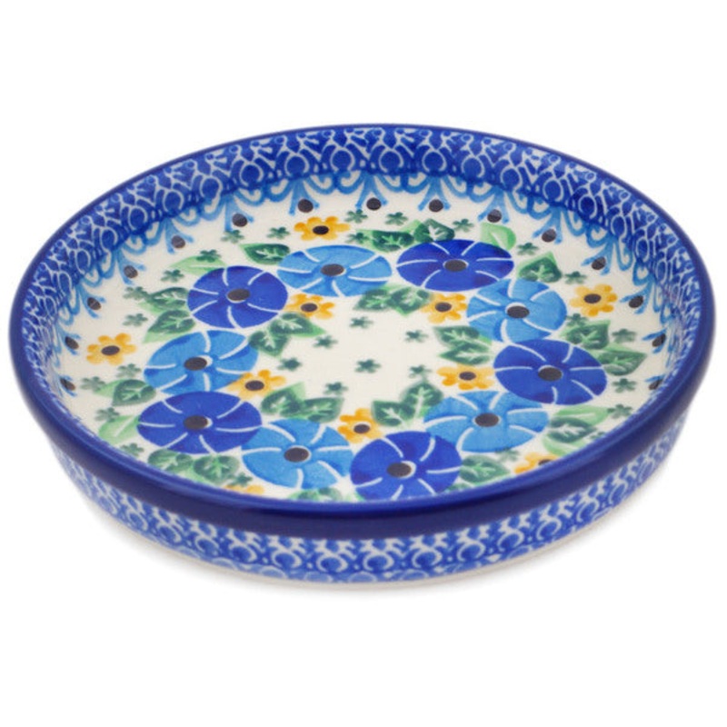 Polish Pottery 6 Condiment Dish Periwinkle Ring UNIKAT