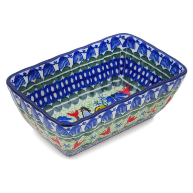 Polish Pottery Mini loaf pan Spring Rooster UNIKAT