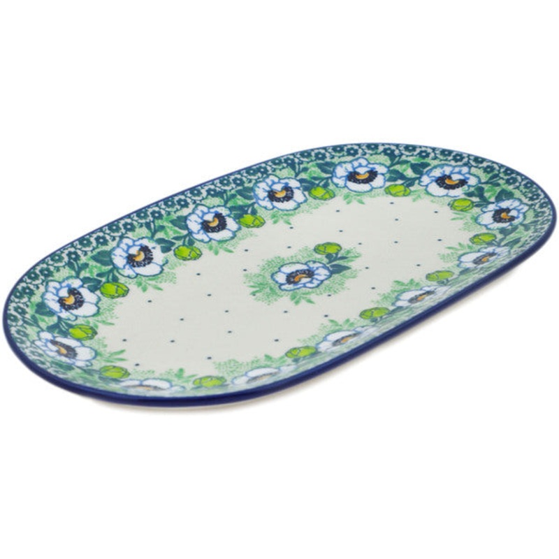 Polish Pottery 10 Oval Platter Green Flora