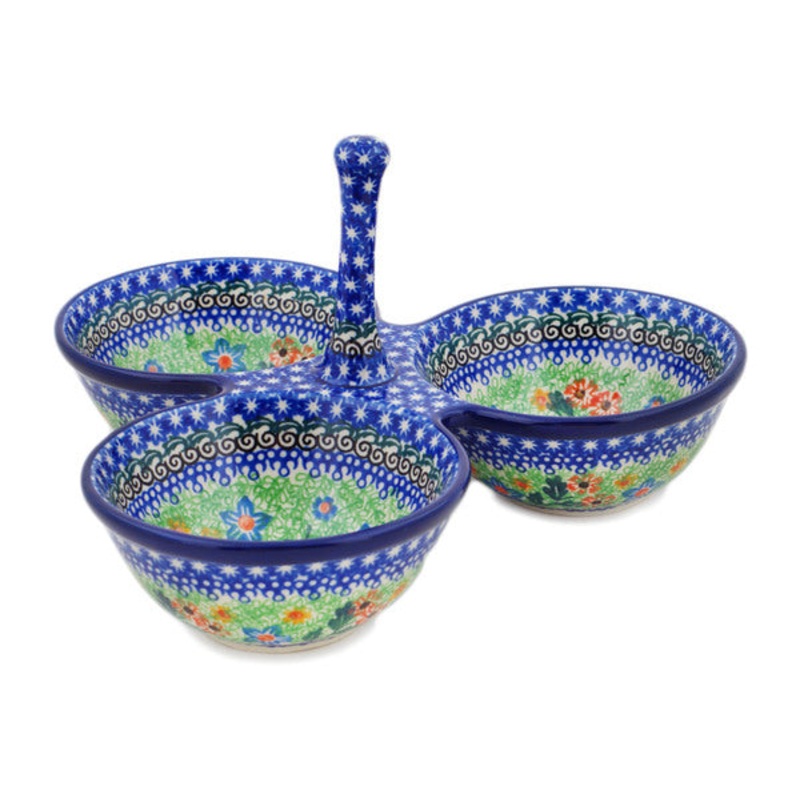 Polish Pottery 10 Condiment Dish Bold Carnation UNIKAT