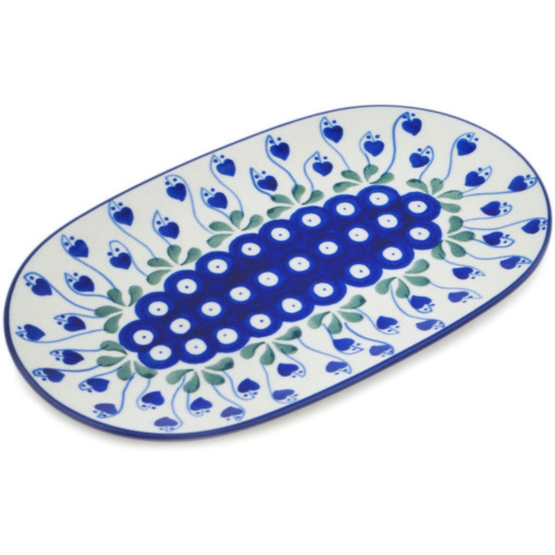 Polish Pottery 10 Oval Platter Bleeding Heart Peacock