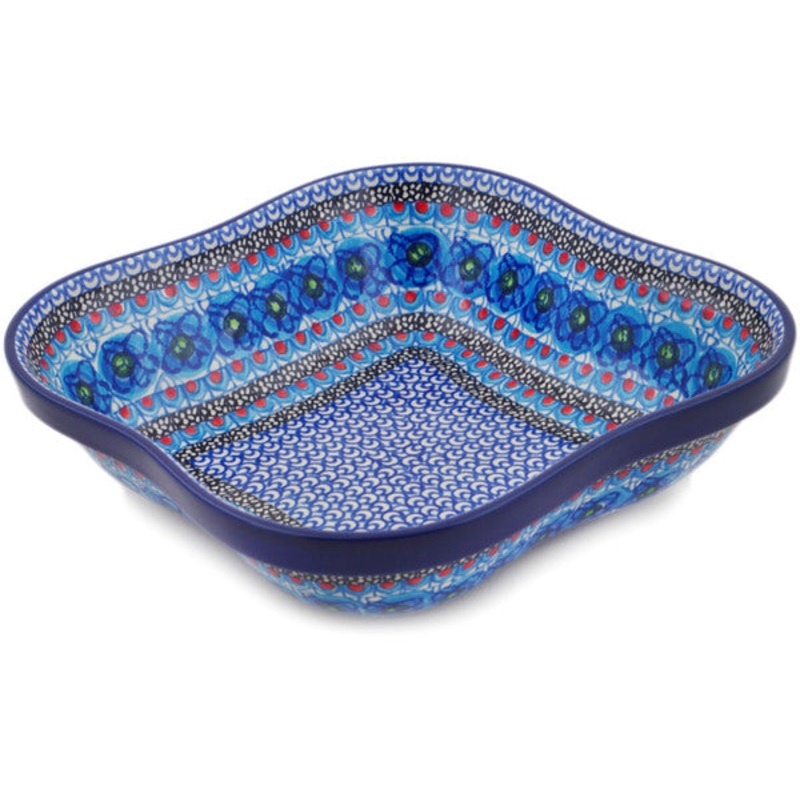 Polish Pottery 10 Bowl Blueberry Flowers UNIKAT