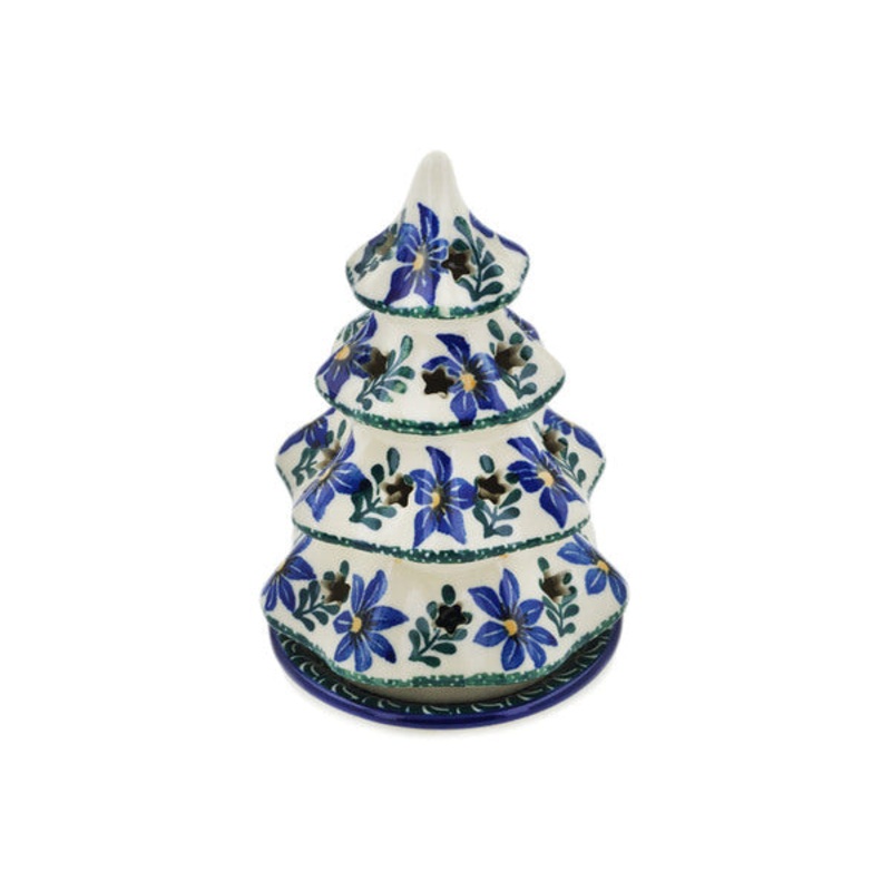 Polish Pottery 6 Christmas Tree Candle Holder Blue Violets