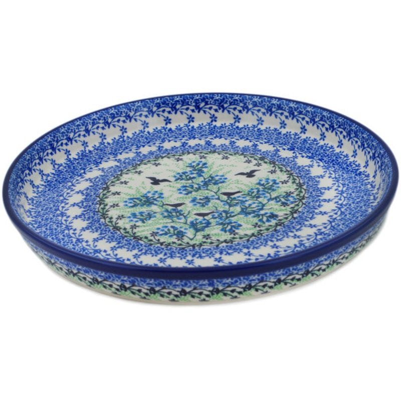 Polish Pottery 10 Cookie Platter Black Bird Fly UNIKAT