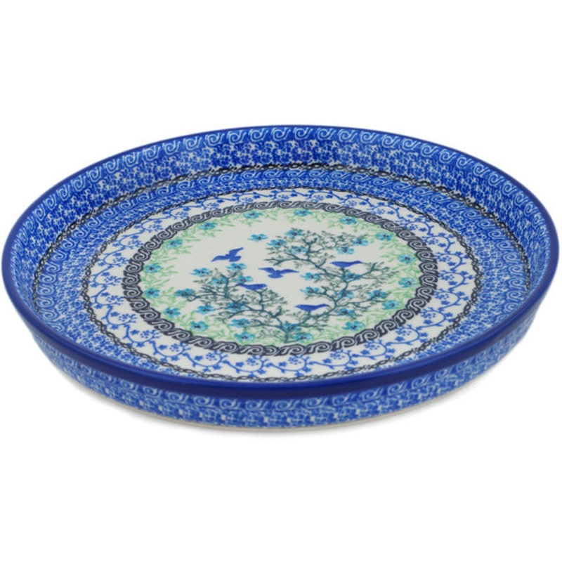 Polish Pottery 10 Cookie Platter Blue Bird Flying UNIKAT