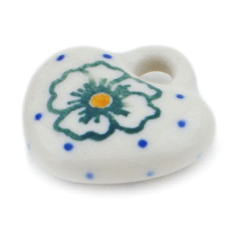 Polish Pottery 1 Heart Pendant Scarlet Flora UNIKAT