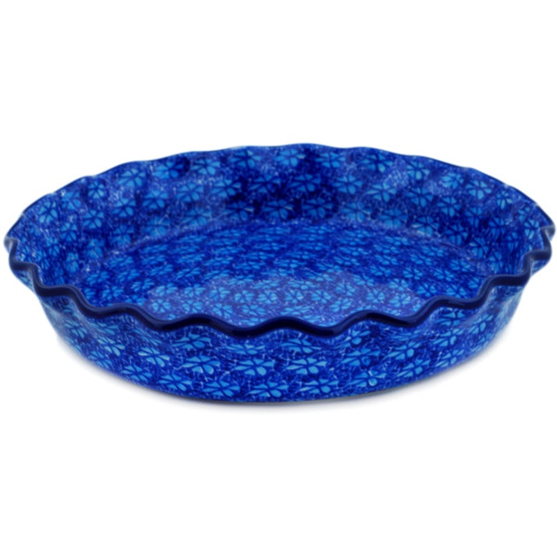 Polish Pottery 10 Fluted Pie Dish Deep Into The Blue Sea