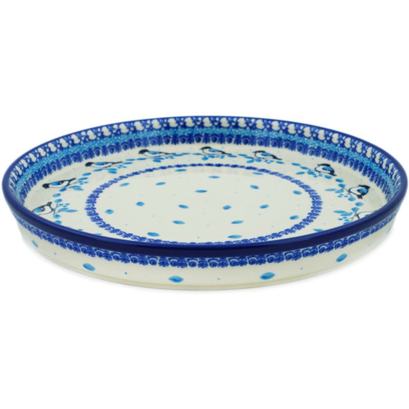 Polish Pottery 10 Cookie Platter Winter Sparrow