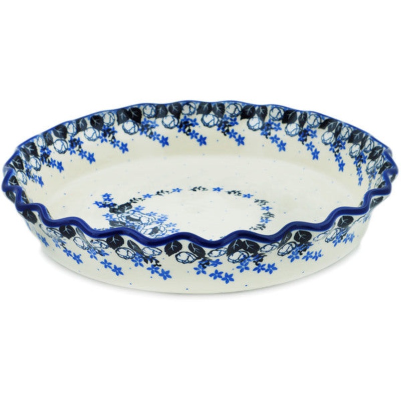 Polish Pottery 10 Fluted Pie Dish Flowers At Dusk