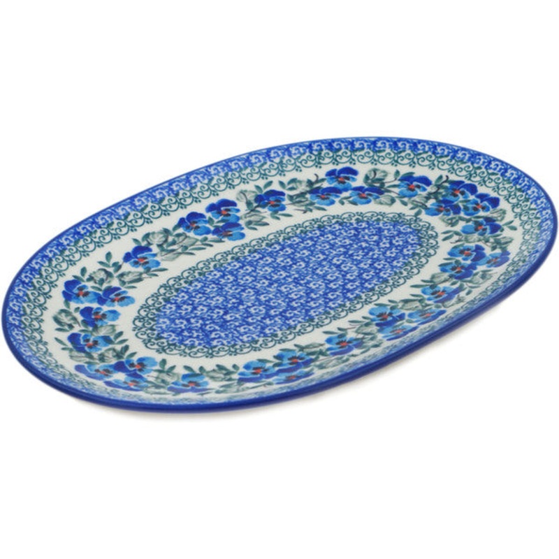 Polish Pottery 10 Oval Platter Blue Pansy