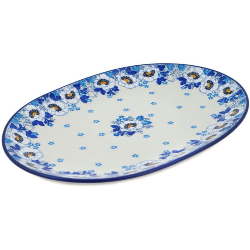 Polish Pottery 10 Oval Platter Blue Spring