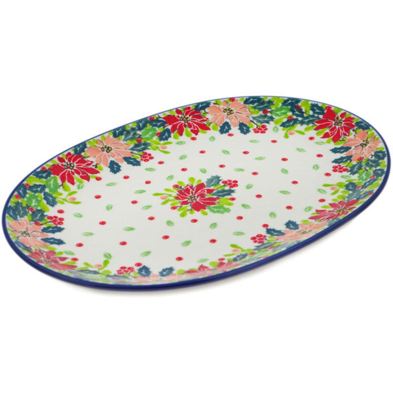 Polish Pottery 10 Oval Platter Christmas Flower UNIKAT