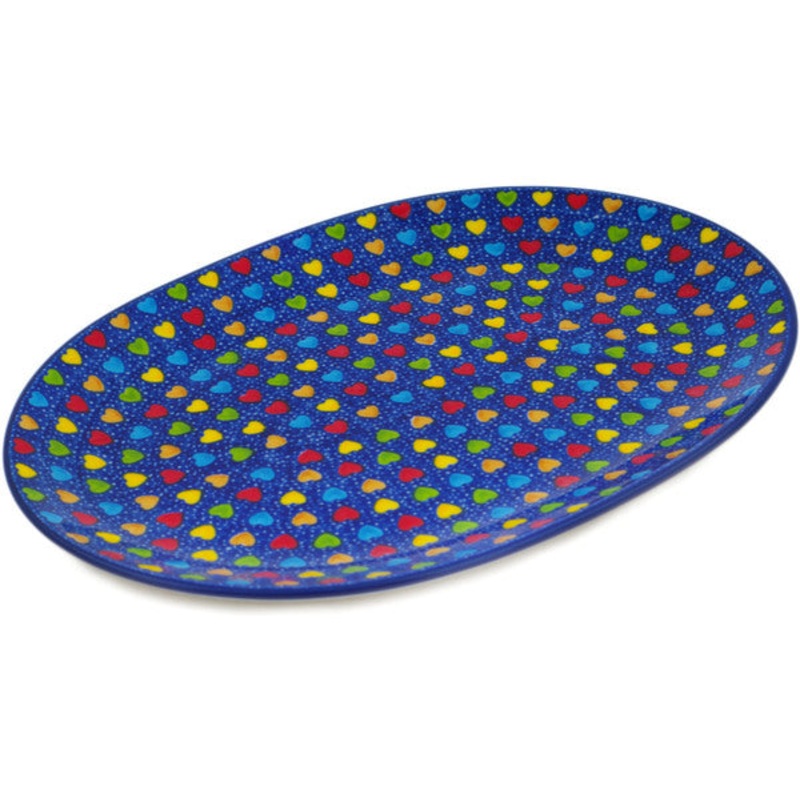 Polish Pottery 10 Oval Platter Colourful Dot Show UNIKAT