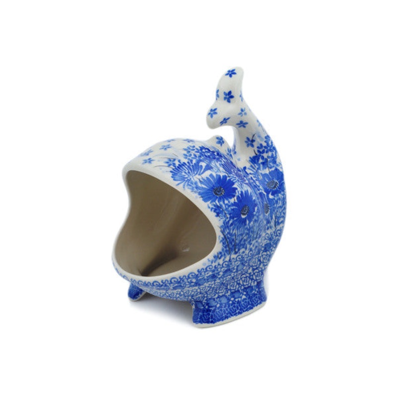 Polish Pottery Salt Cellar, Salt Pig, Sponge Holder, Whale Dreams In Blue UNIKAT