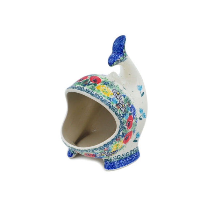 Polish Pottery Salt Cellar, Salt Pig, Sponge Holder, Whale Polish Garden UNIKAT