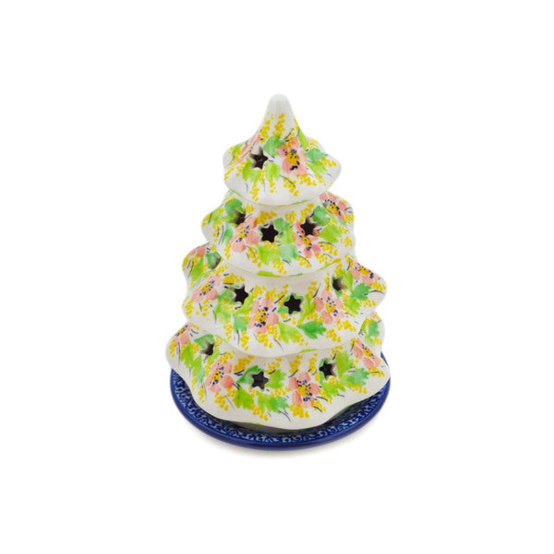 Polish Pottery 6 Christmas Tree Candle Holder Petal Dance UNIKAT