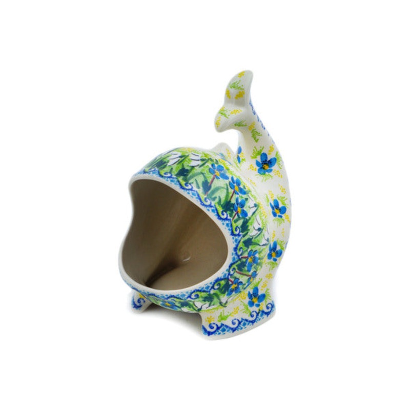 Polish Pottery Salt Cellar, Salt Pig, Sponge Holder, Whale Delightful Day UNIKAT