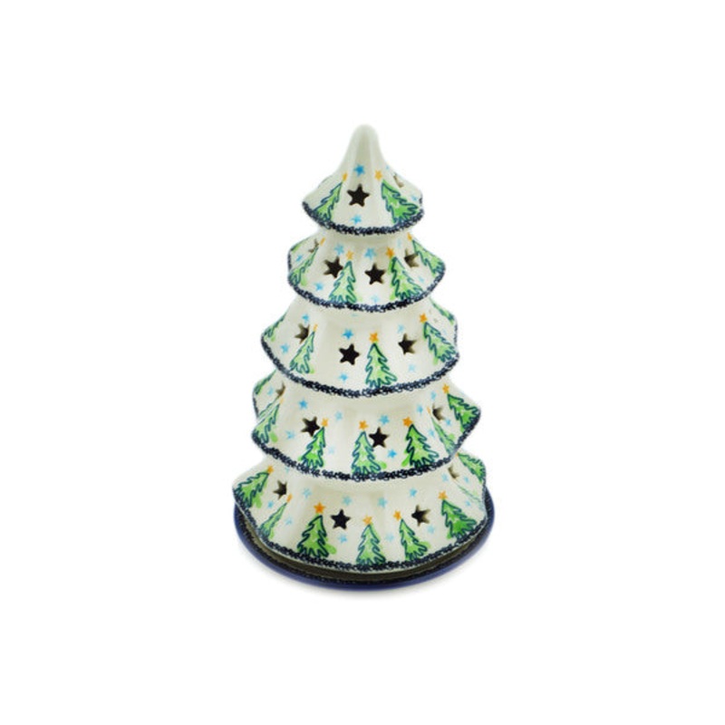 Polish Pottery 10 Christmas Tree Candle Holder Ethereal Evergreen