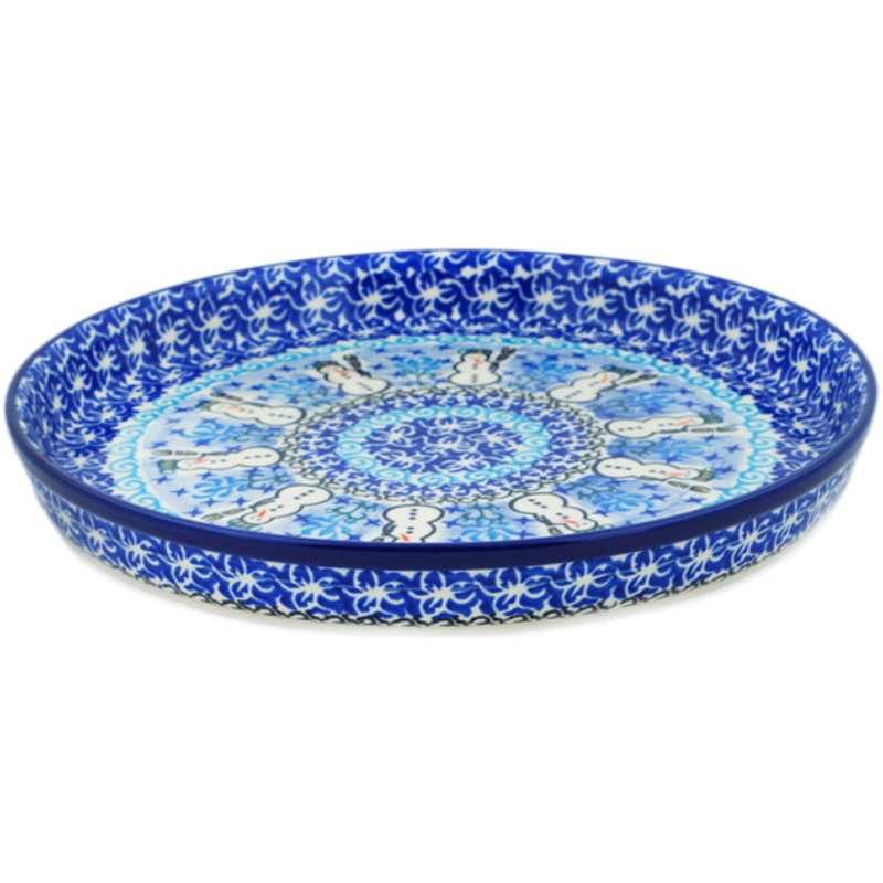 Polish Pottery 10 Cookie Platter Snowmen Circle UNIKAT