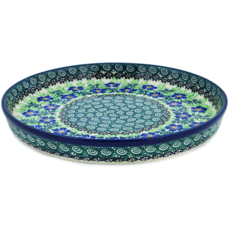 Polish Pottery 10 Cookie Platter Swirling Emeralds