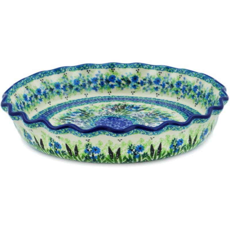 Polish Pottery 10 Fluted Pie Dish Lavender Meadow UNIKAT