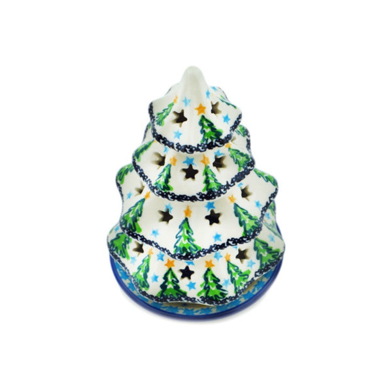 Polish Pottery 6 Christmas Tree Candle Holder Ethereal Evergreen