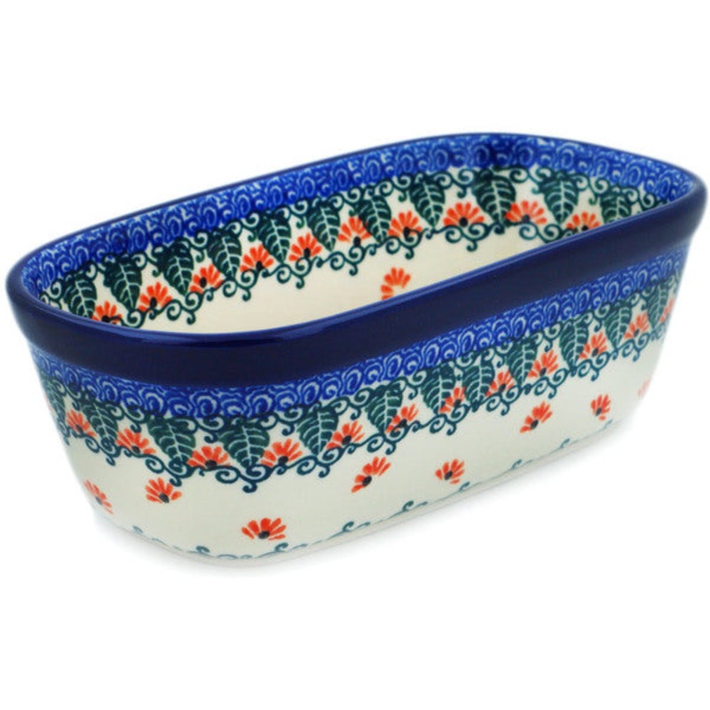 Polish Pottery Mini loaf pan Pink Forget Me Not UNIKAT