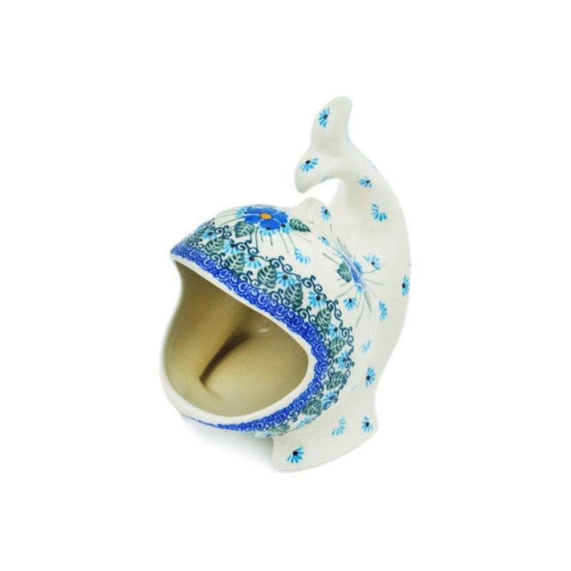 Polish Pottery Salt Cellar, Salt Pig, Sponge Holder, Whale Forget Me Not UNIKAT
