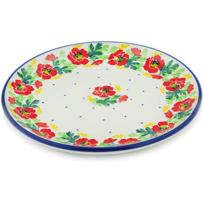 Polish Pottery Toast Plate Red Poppy Chain