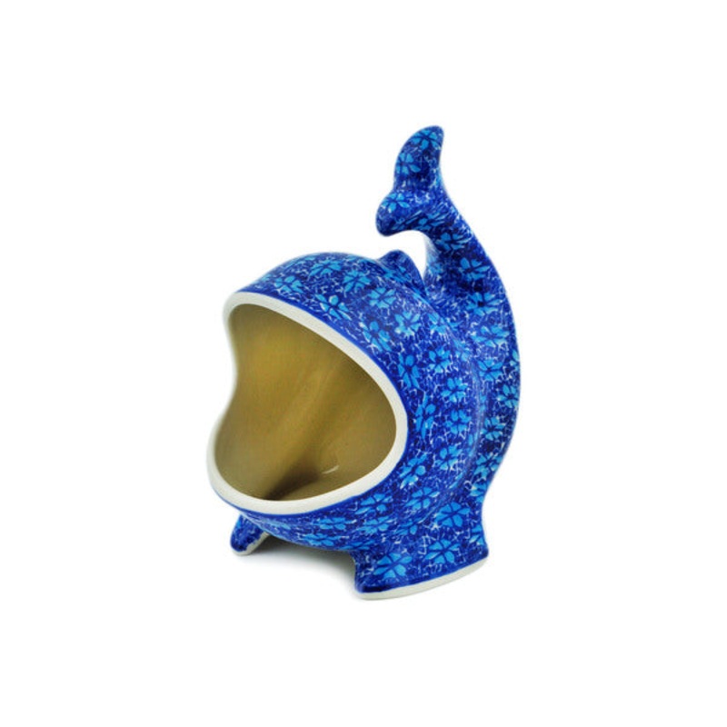 Polish Pottery Salt Cellar, Salt Pig, Sponge Holder, Whale Deep Into The Blue Sea