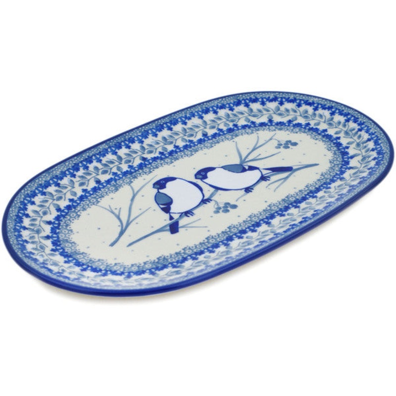 Polish Pottery 10 Oval Platter Waiting Birds UNIKAT