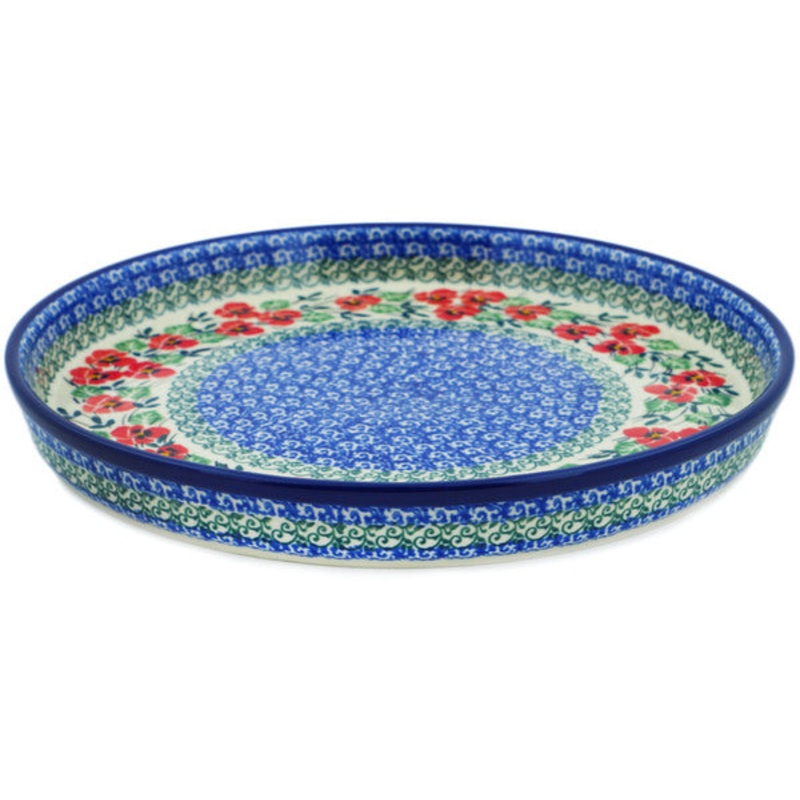 Polish Pottery 10 Cookie Platter Red Pansy