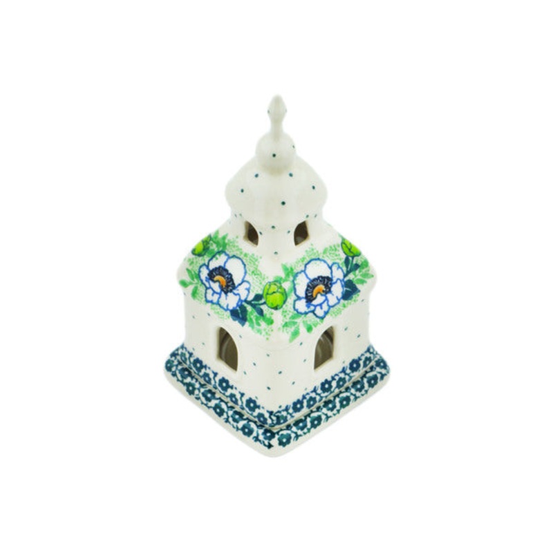 Polish Pottery 6 Chapel Candle Holder Green Flora