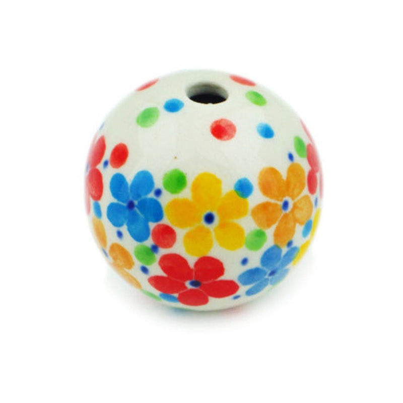 Polish Pottery 1 Bead Flower Meadow In The Garden UNIKAT