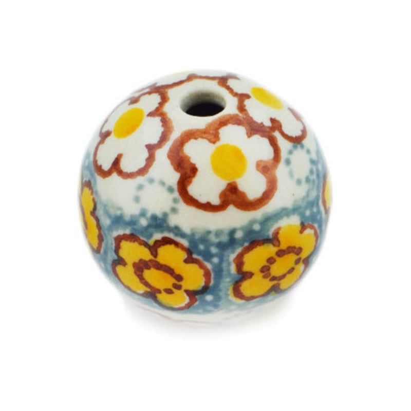 Polish Pottery 1 Bead Popcorn Daisies UNIKAT