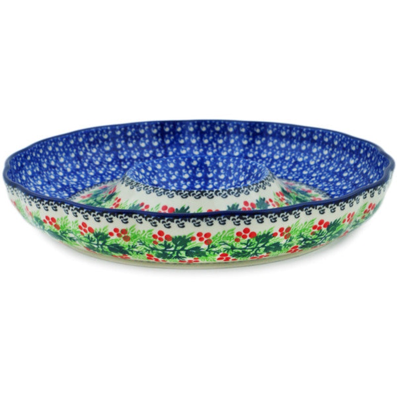 Polish Pottery 10 Chip and Dip Platter Blooming Rowan