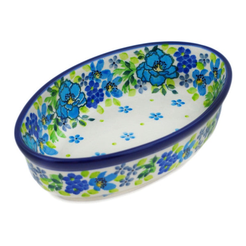 Polish Pottery 6 Condiment Dish Blue Kissed Petals UNIKAT