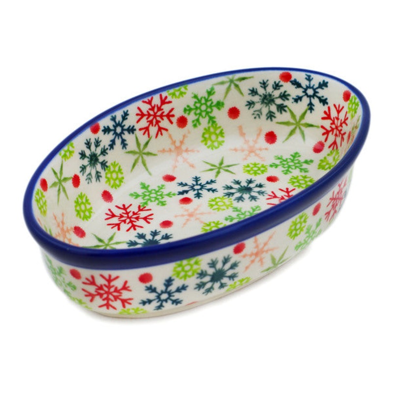 Polish Pottery 6 Condiment Dish Holly Jolly UNIKAT