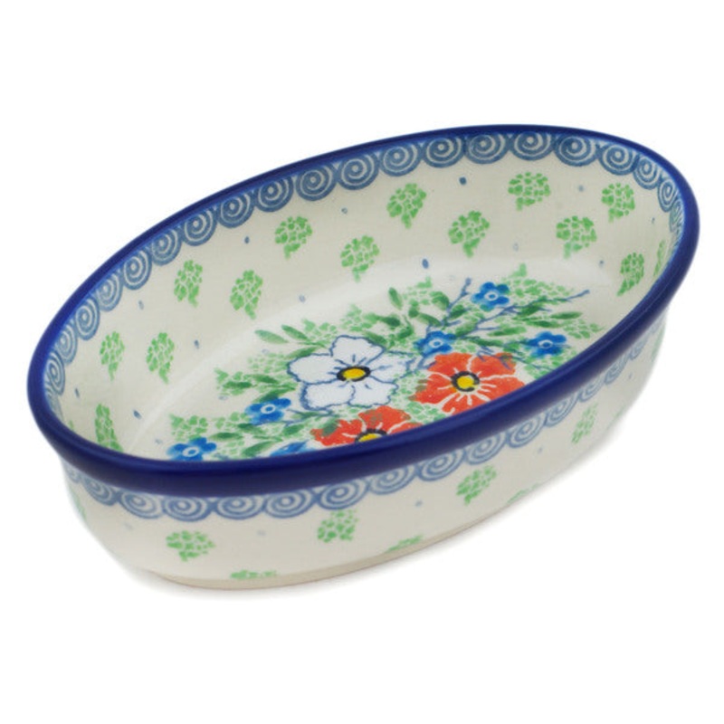 Polish Pottery 6 Condiment Dish Lovely Hibiscus UNIKAT