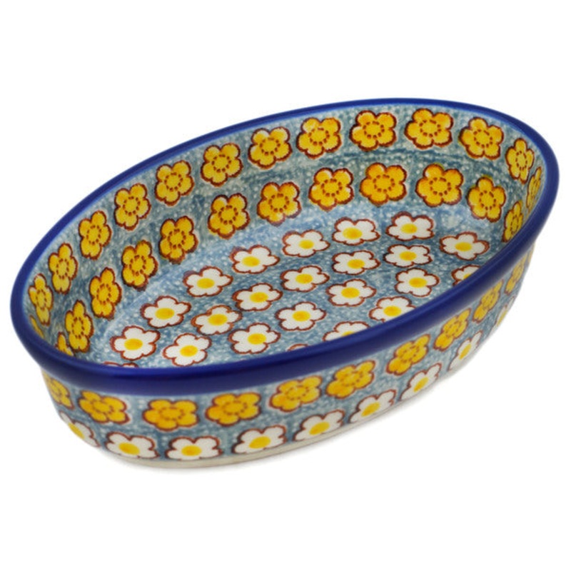 Polish Pottery 6 Condiment Dish Popcorn Daisies UNIKAT